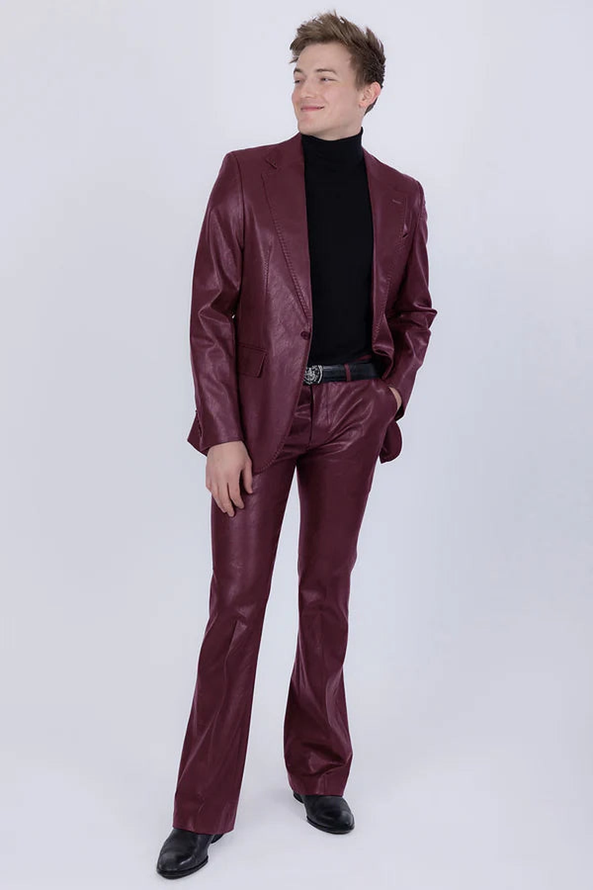 Barabas 2pc Faux Leather Suit (5SU41) in Wine