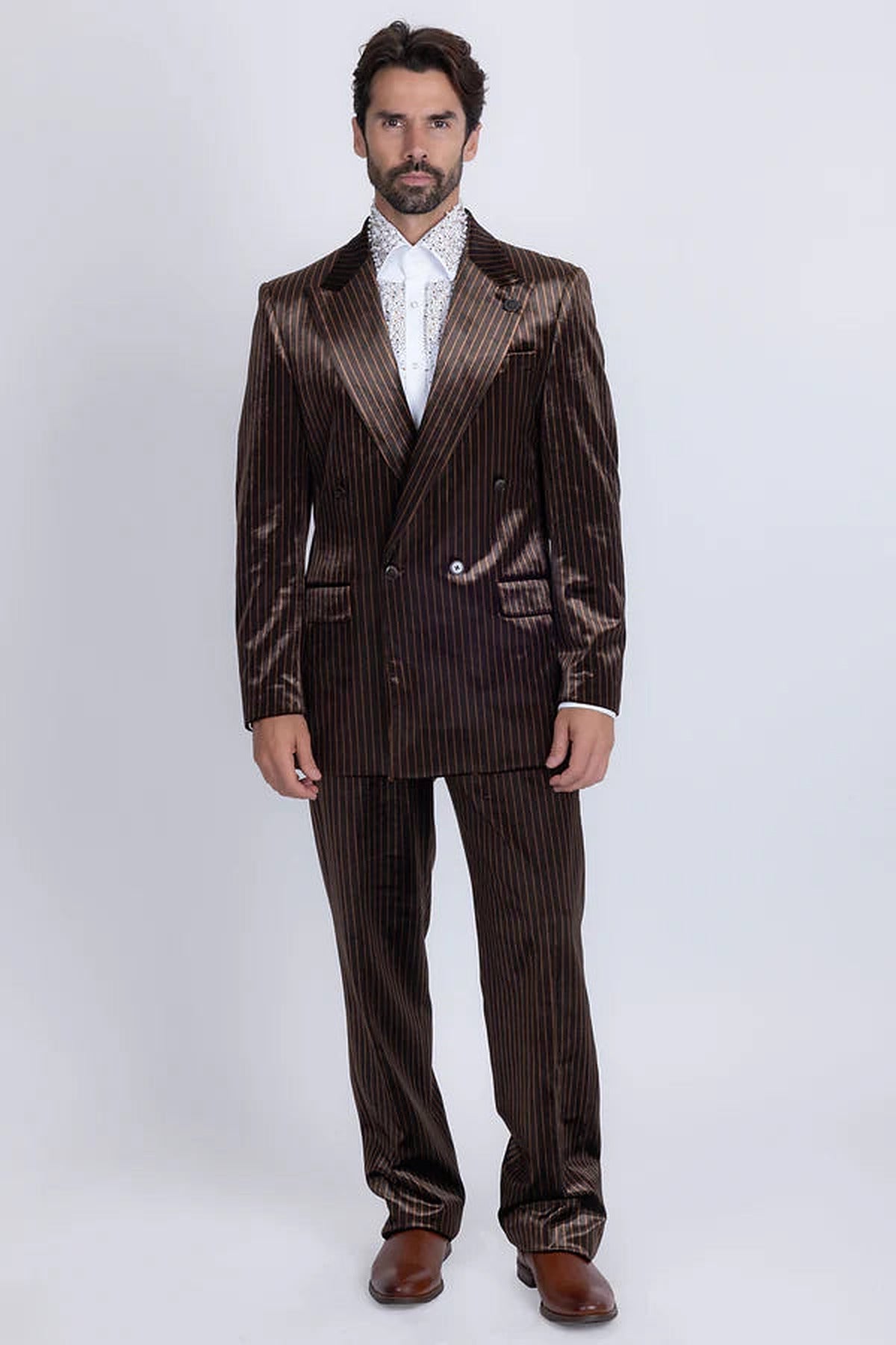 Barabas DB PinStripe Velvet Suit (5SU52) in Coffee