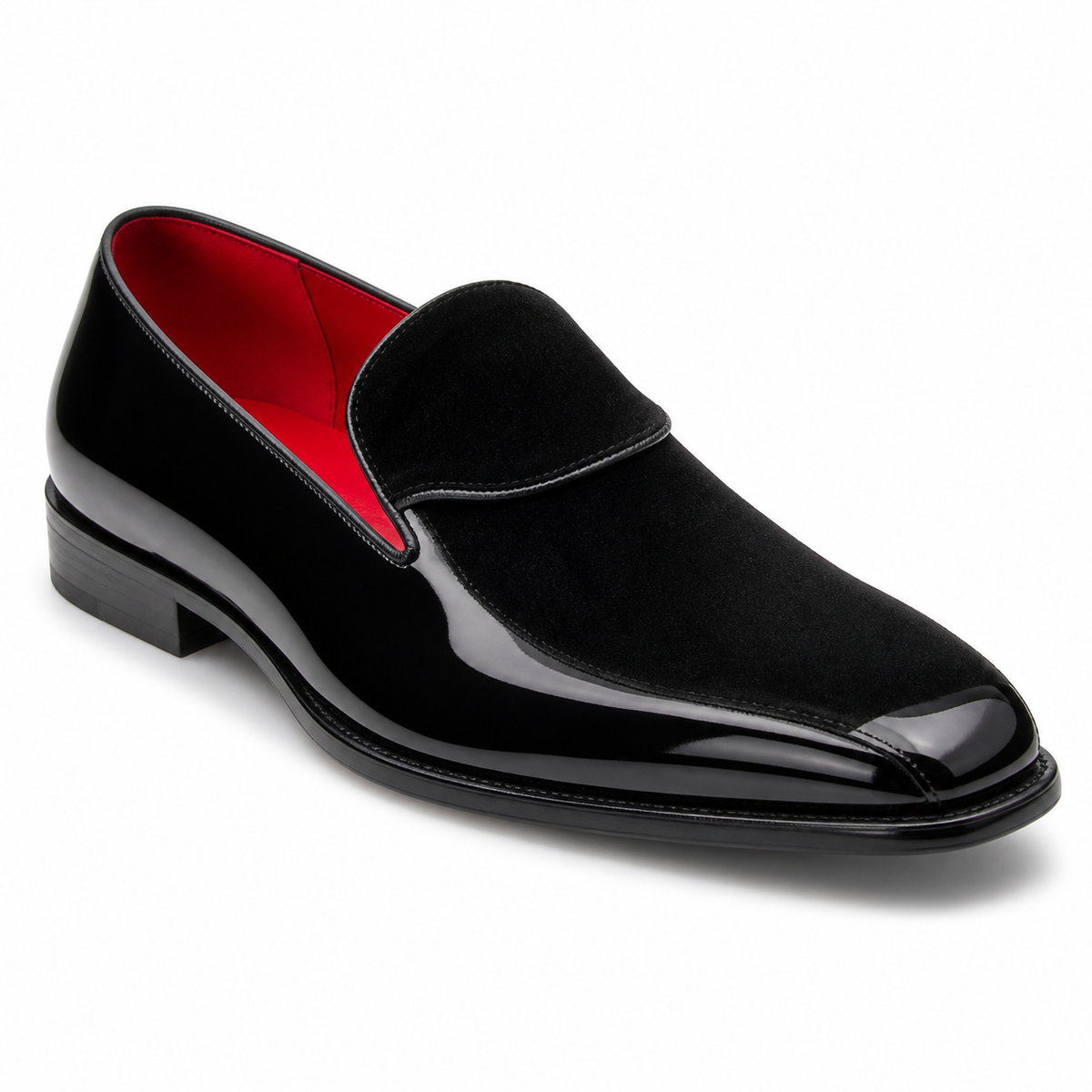 Style 7009 black patent and velvet loafer on white background