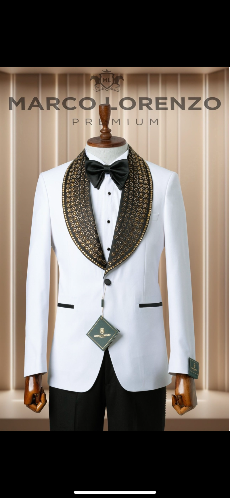 Marco Lorenzo| Slim Fit Wide Collar Studded Tuxedo