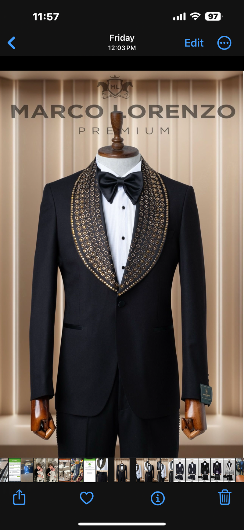 Marco Lorenzo| Slim Fit Wide Collar Studded Tuxedo