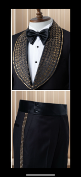 Marco Lorenzo| Slim Fit Wide Collar Studded Tuxedo