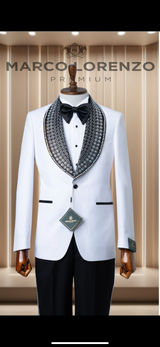 Marco Lorenzo| Slim Fit Wide Collar Studded Tuxedo