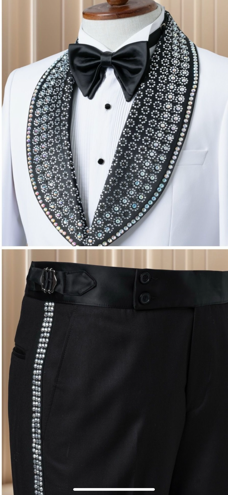 Marco Lorenzo| Slim Fit Wide Collar Studded Tuxedo