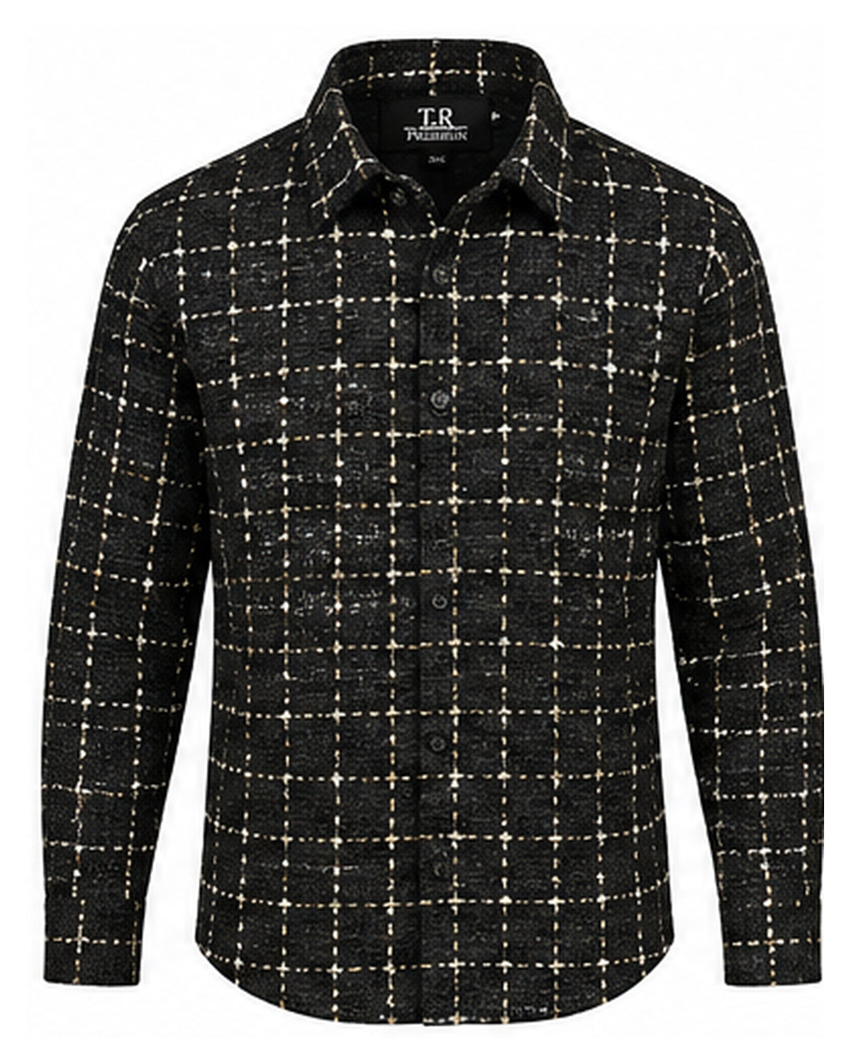 T.R TRST-513 black textured tweed shirt top front isolated on white
