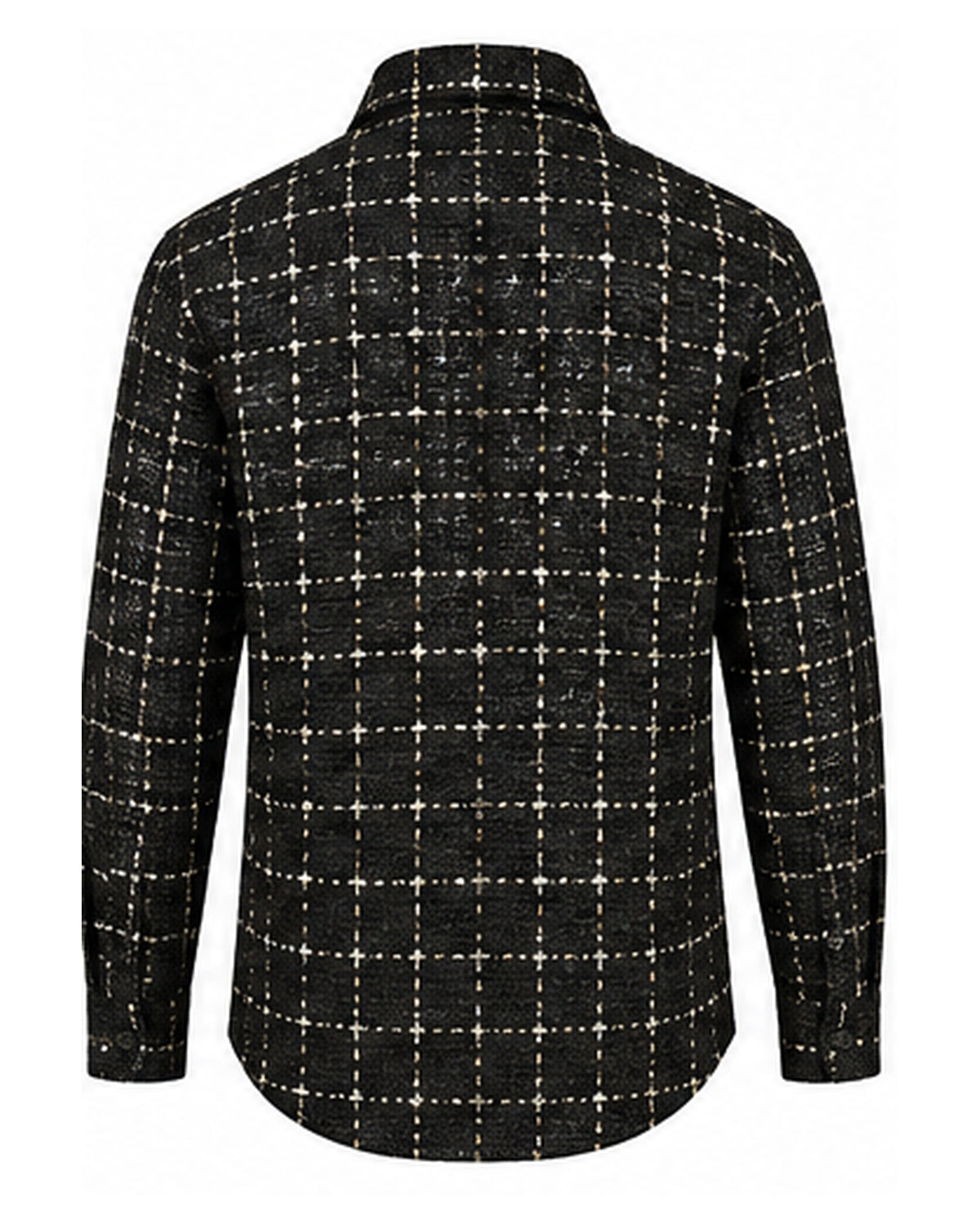 T.R TRST-513 black tweed button shirt back view