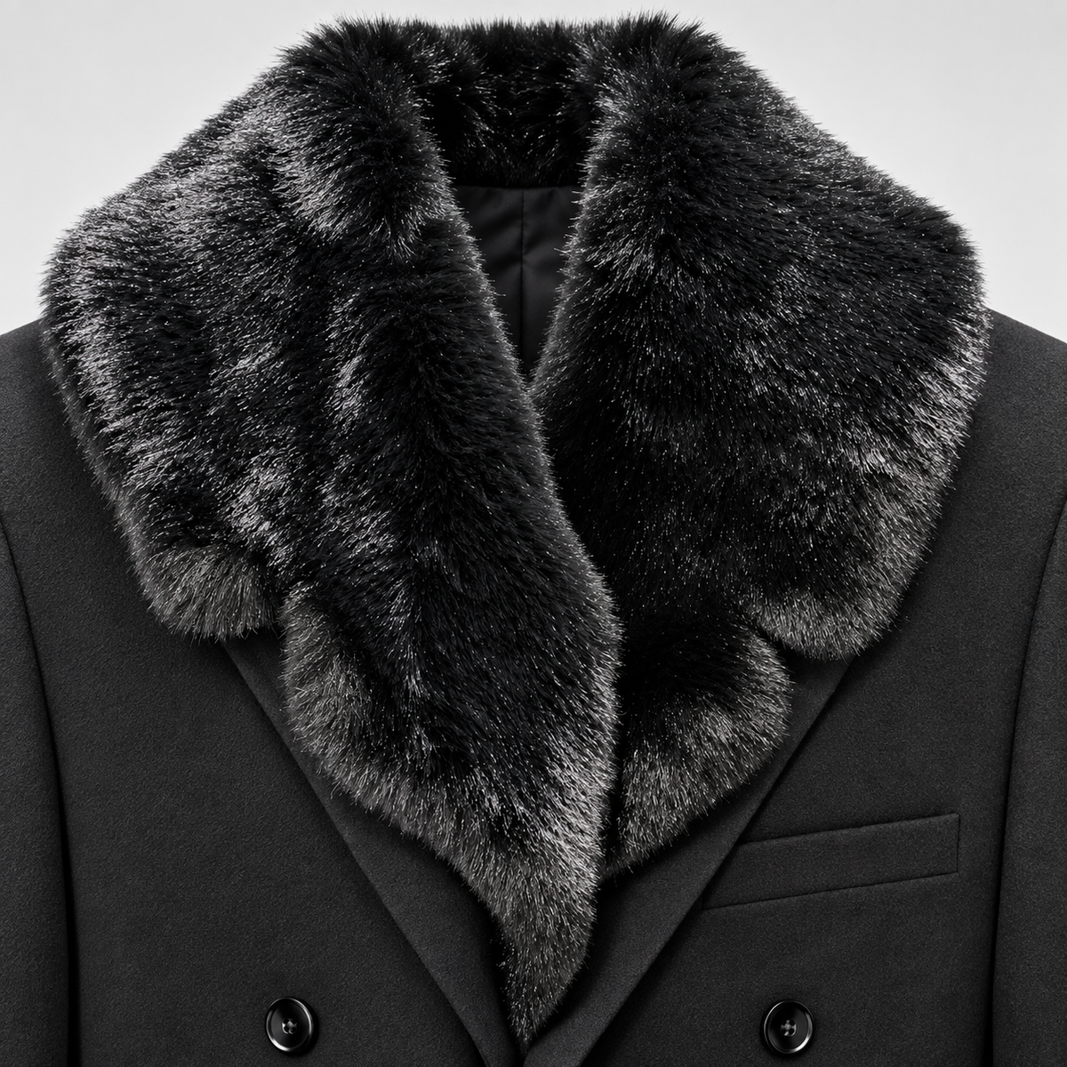Barabas Yonge 5C03 Black removable faux fur collar and fabric detail