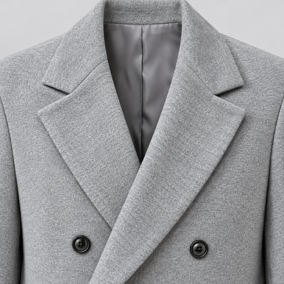 Barabas Yonge 5C03 Grey coat with faux fur collar removed, showing fabric notch lapels