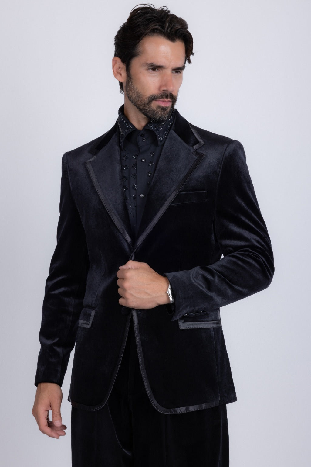 Barabas Velvet Satin Trim Blazer in black