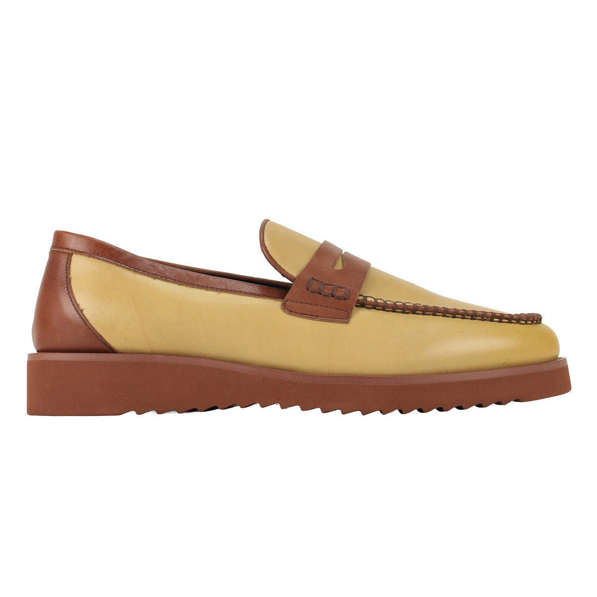 Black Julep Maverick men's penny loafer in brown and tan