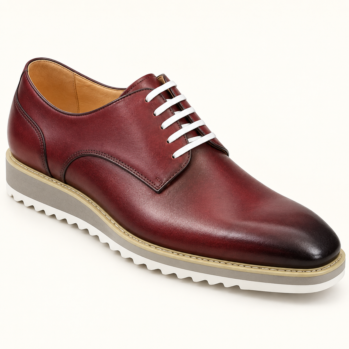 Carrucci KS515-26 Red/Burgandy leather lace-up shoe with plain toe and white wedge outsole