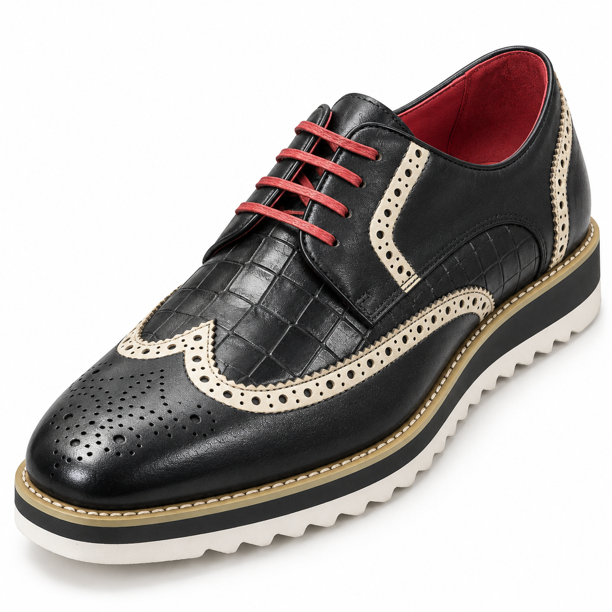 Carrucci KS515-35 Black croco embossed wingtip shoe — full view