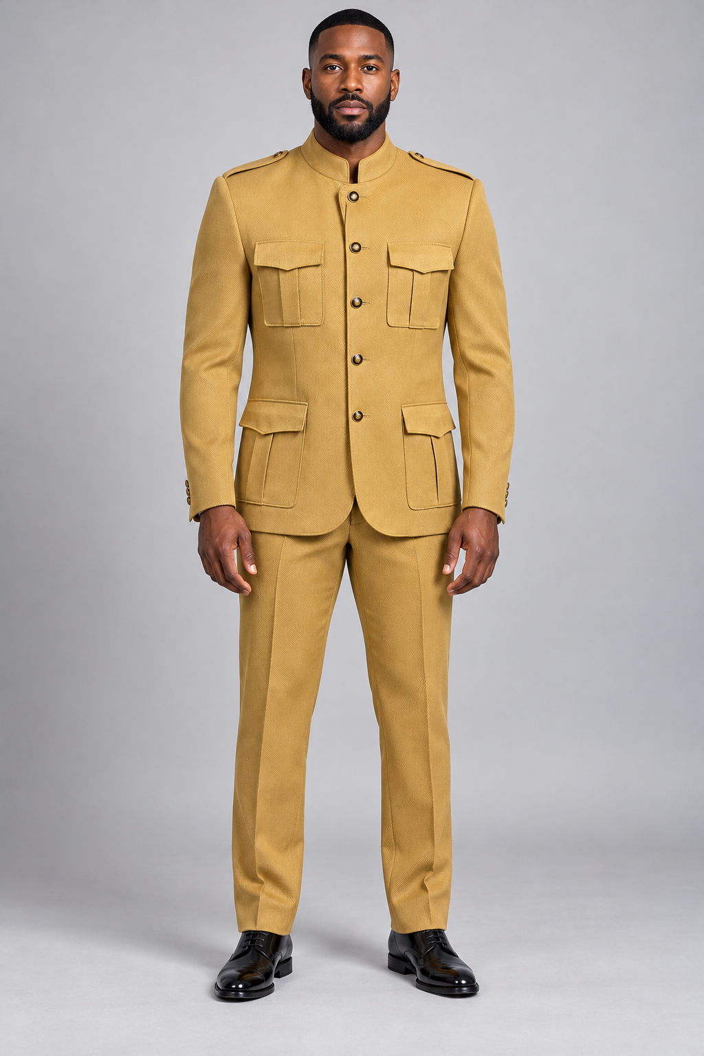 Giovanni Testi Beige banded collar suit