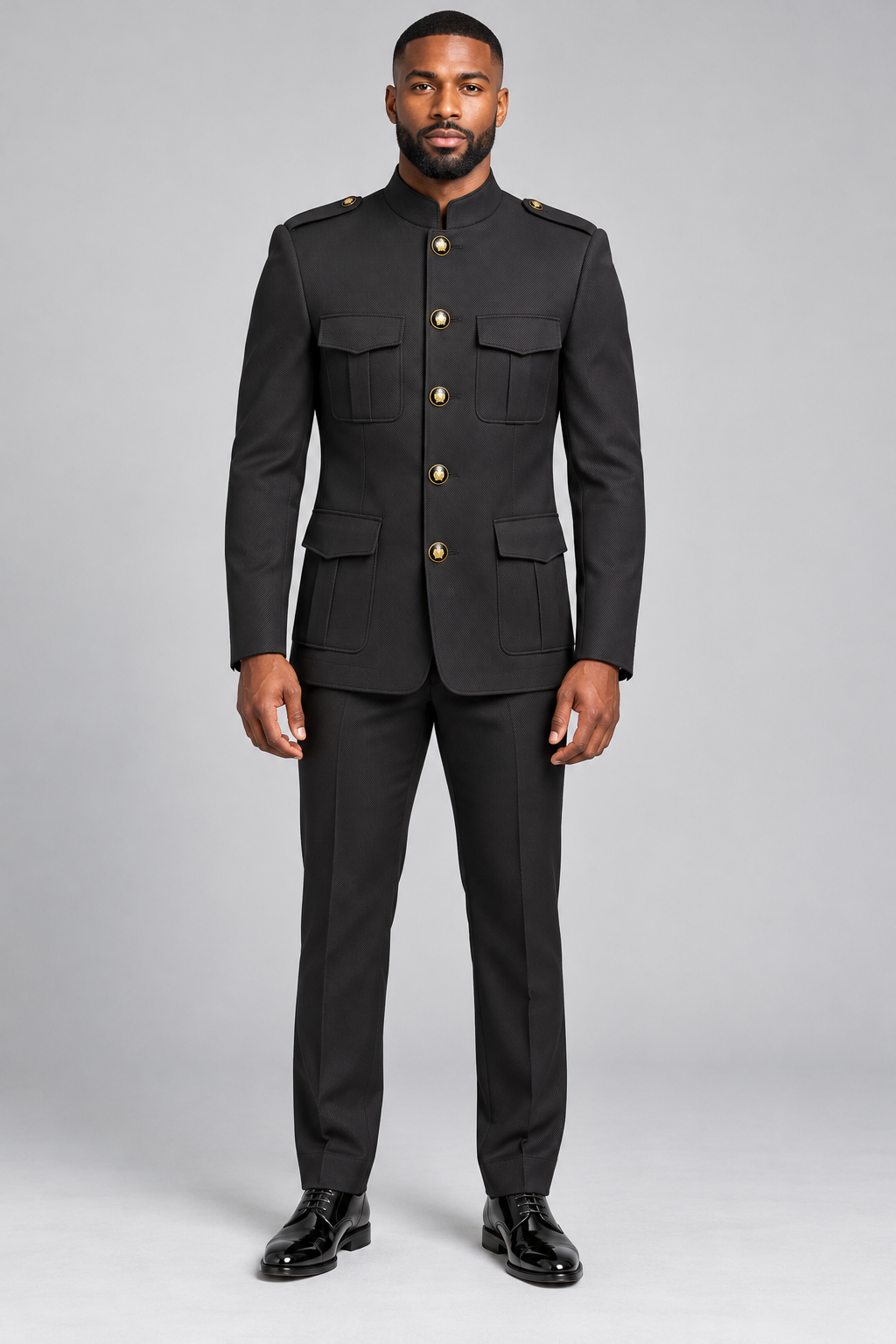 Giovanni Testi Black banded collar suit