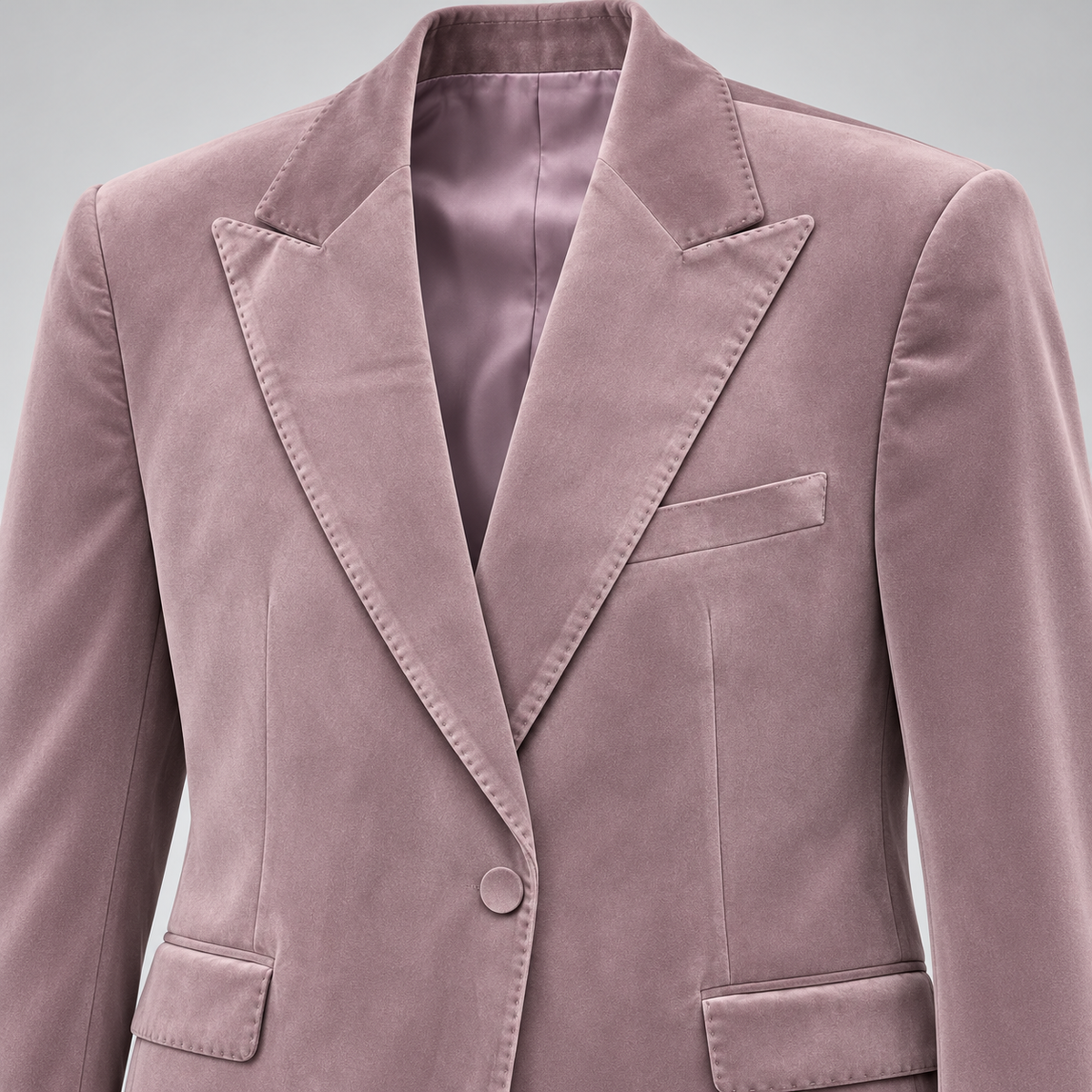 Giovanni Testi GT1P-1925 Mauve velvet suit — angled peak lapel and velvet texture detail