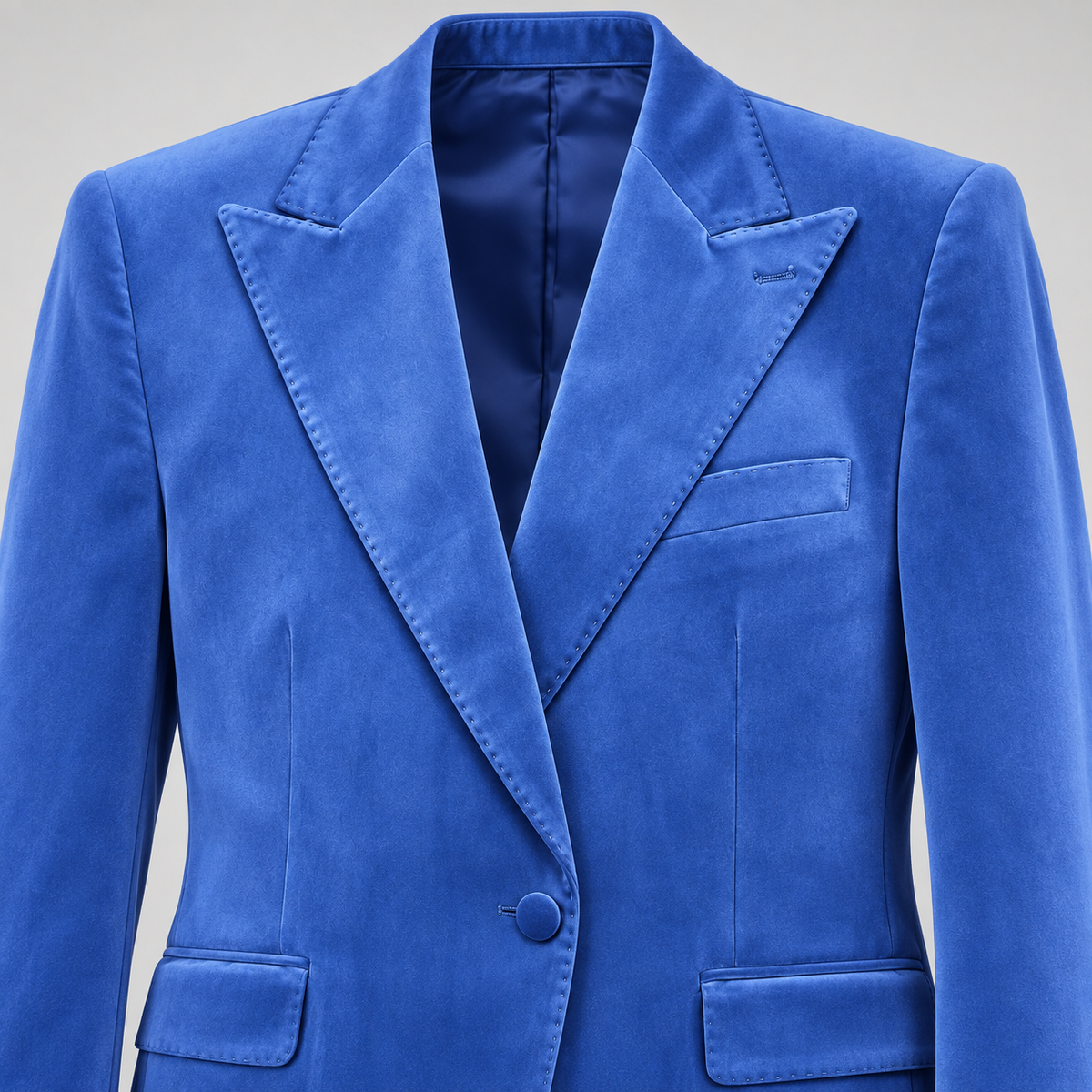 Giovanni Testi GT1P-1925 Ocean Blue velvet suit — angled peak lapel and velvet texture detail