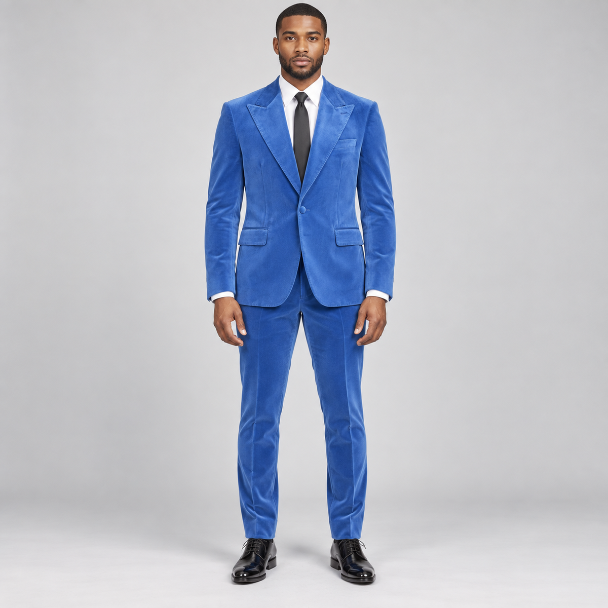 Giovanni Testi GT1P-1925 Ocean Blue velvet suit — full suit front view
