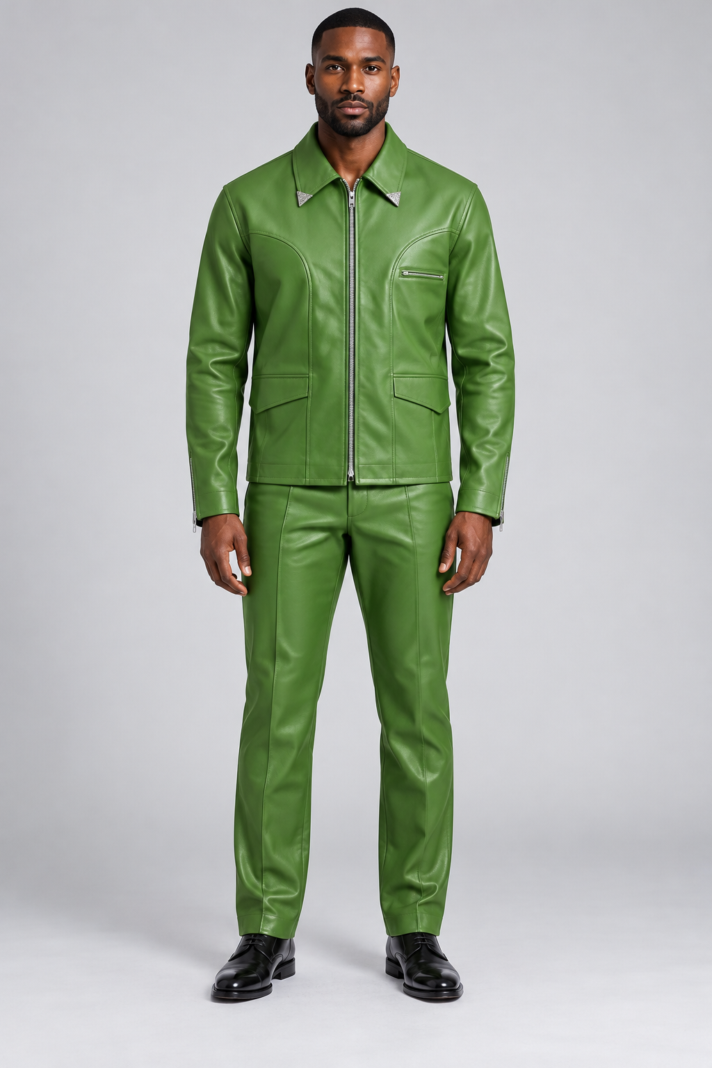 Giovanni Testi Light Olive faux leather zip suit
