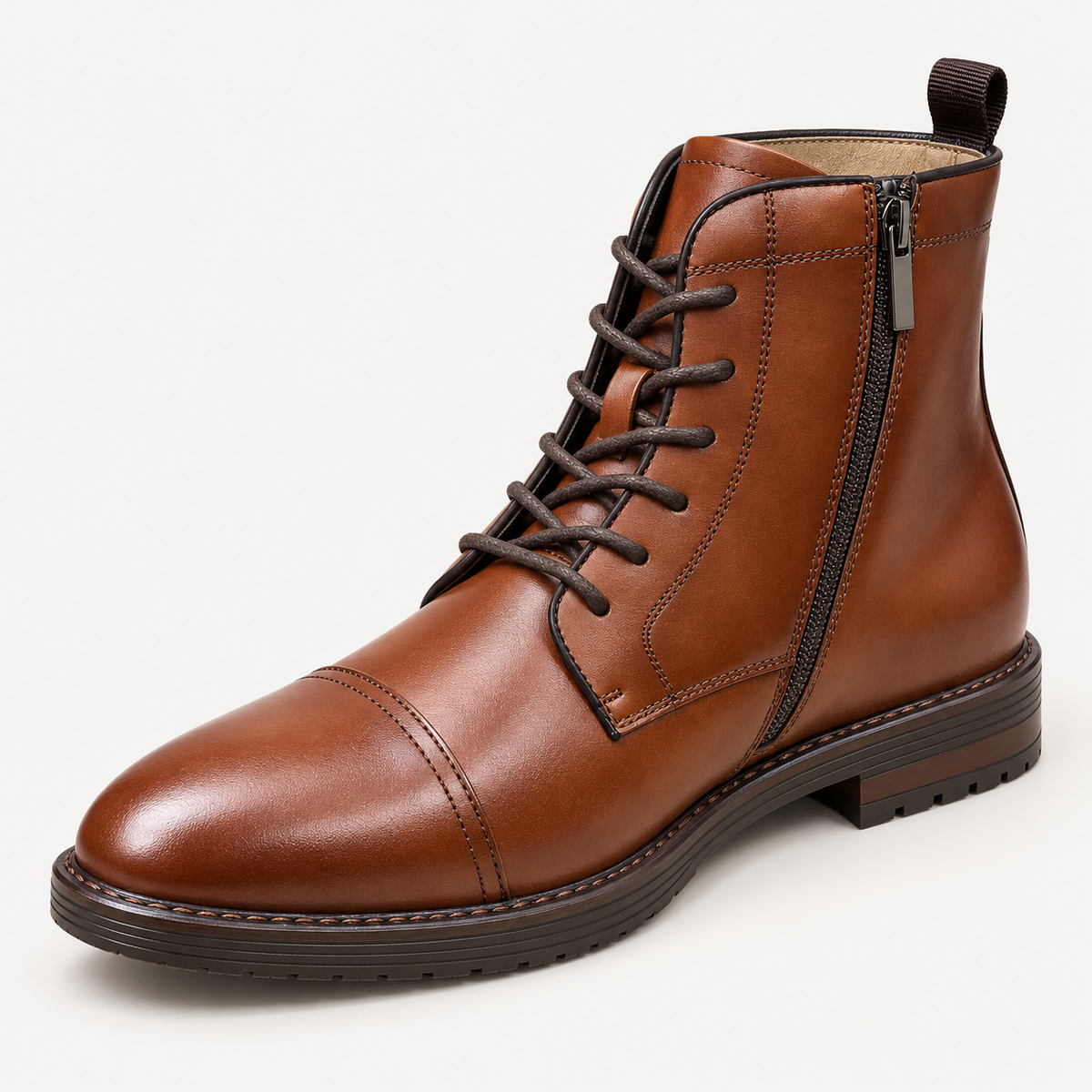 Harrison Myles 2561 brown cap-toe combat boot three-quarter front studio view