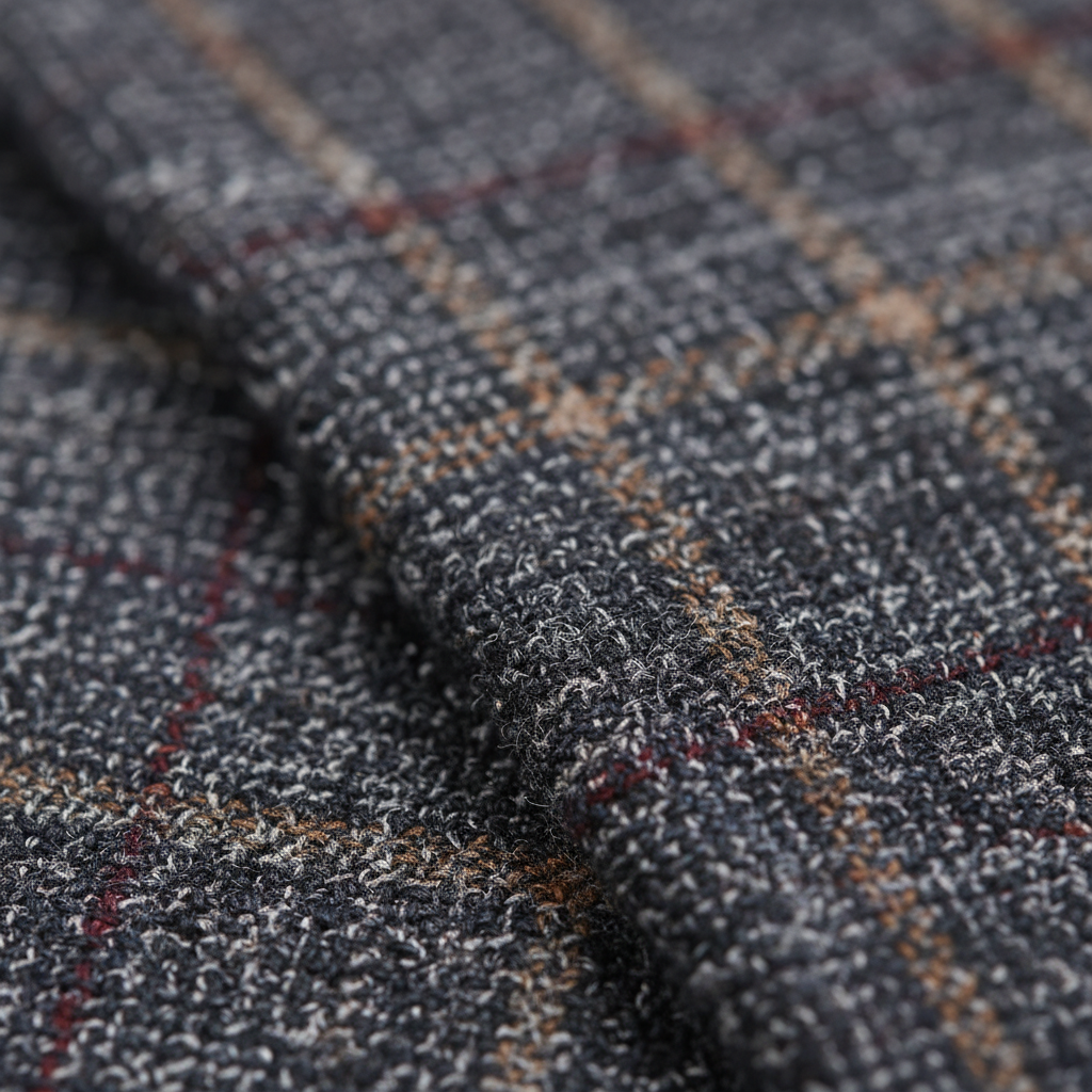 Saboo Navy Plaid Suit – Premium Wool Fabric Texture Close-Up