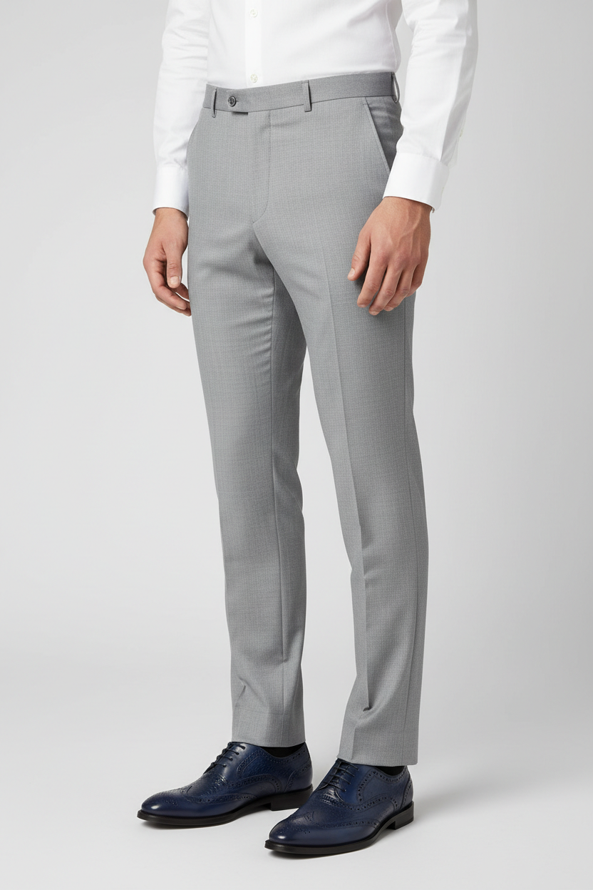 Male model wearing Giovanni Joel Black patterned leather brogue dress shoes with a dark navy suit