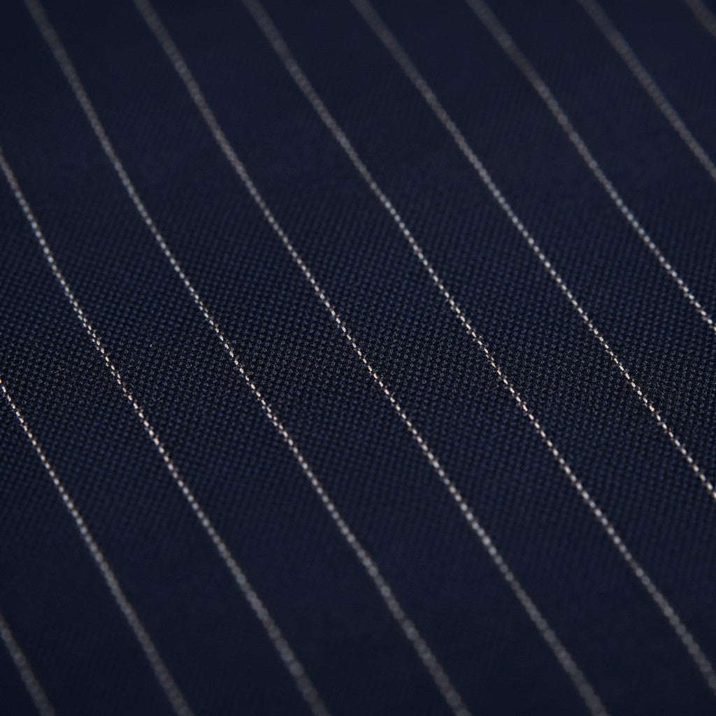 Saboo Navy Pinstripe Suit – Premium Wool Fabric Texture Close-Up
