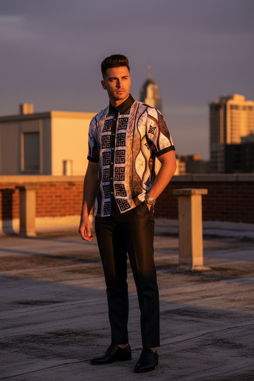 Prestige LUX-660 Men's Short Sleeve Lace Set in Black - Model Shot | TCW Menswear Detroit