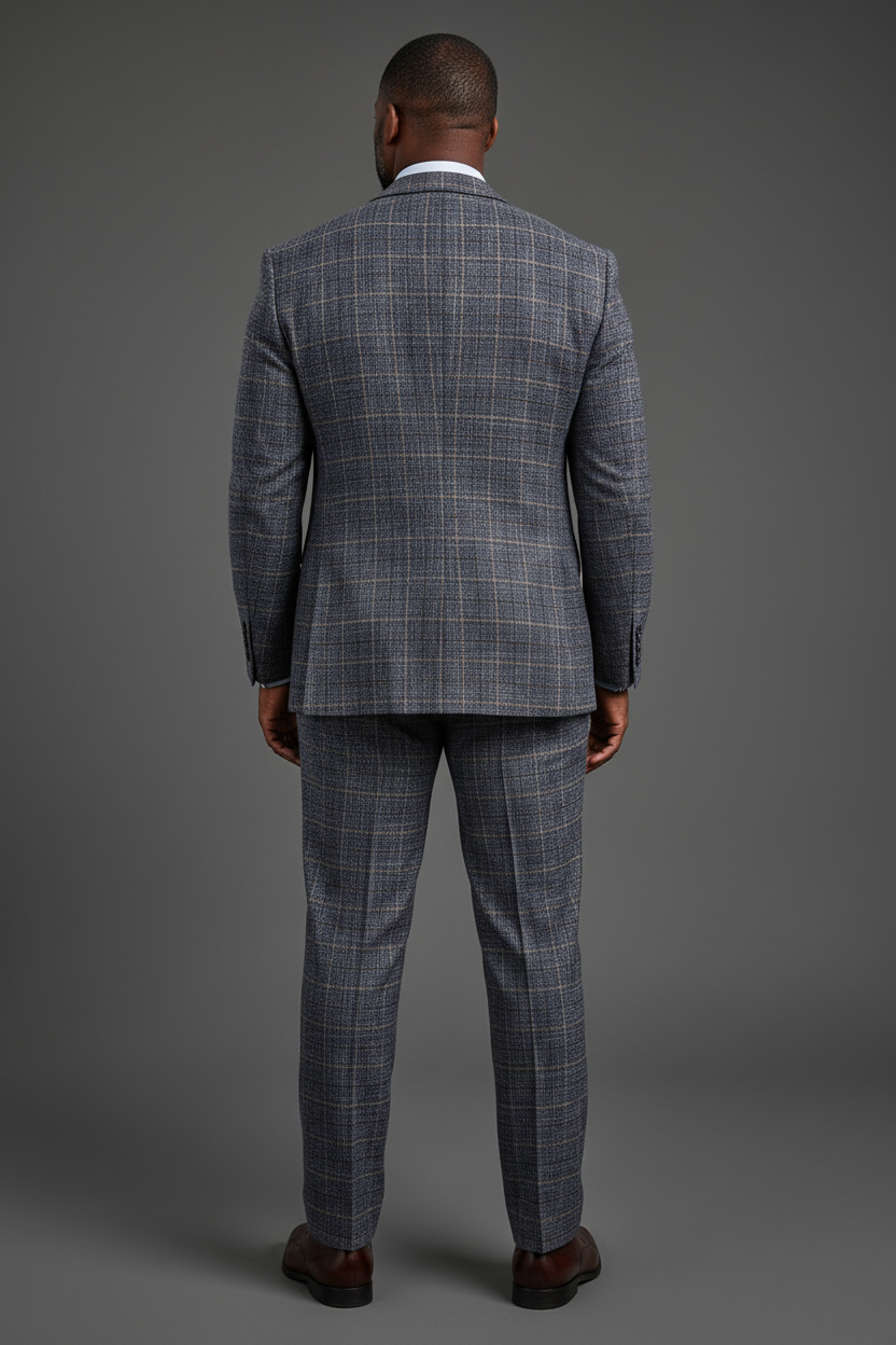 Saboo Navy Plaid 3-Piece Suit – Back View