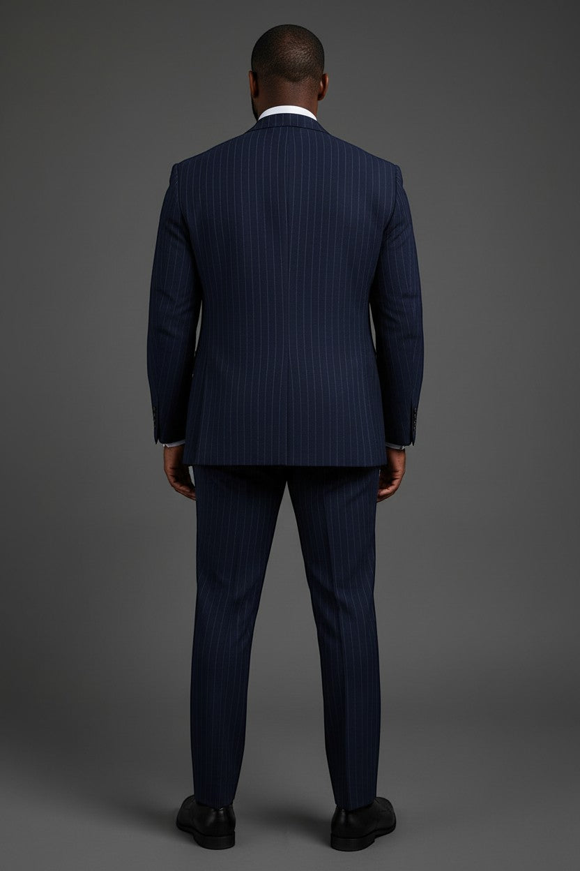 Saboo Navy Pinstripe 3-Piece Suit – Back View