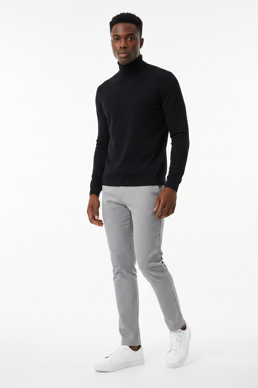 Man wearing Santino Luciano S441 solid white patent leather sneaker with light grey trousers