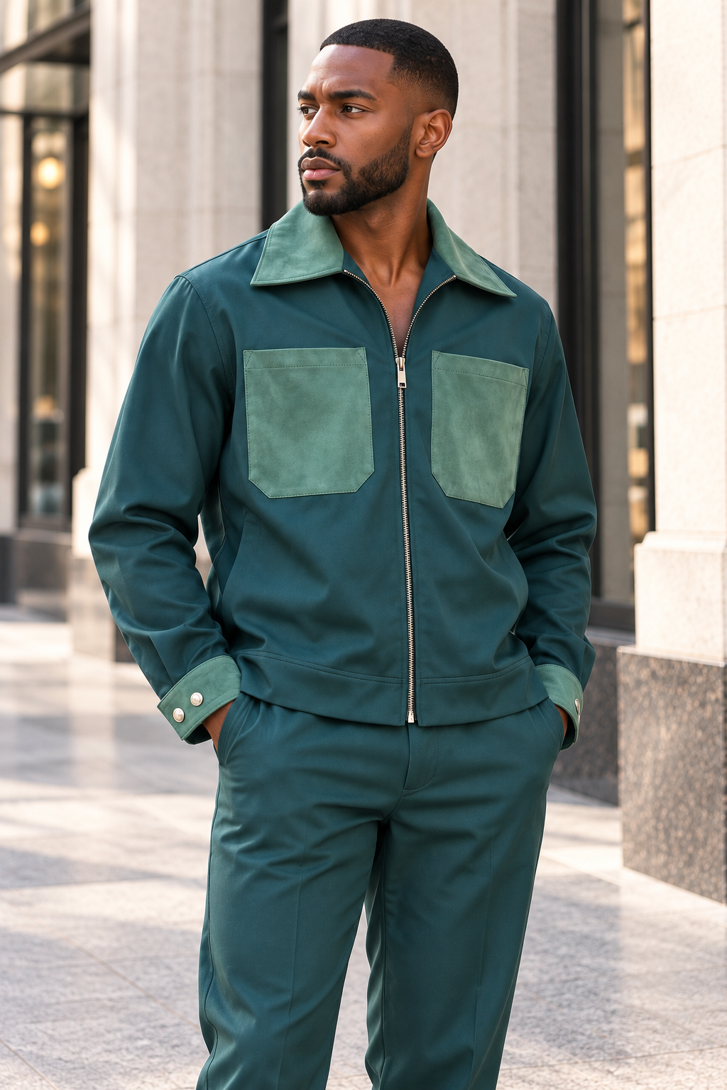 INSOMNIA Blue Label hunter green 2pc set three-quarter angle