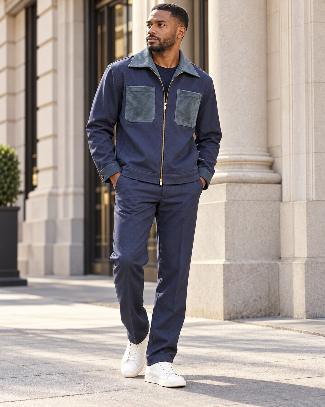 INSOMNIA Blue Label navy 2pc jacket and pants set - full model view