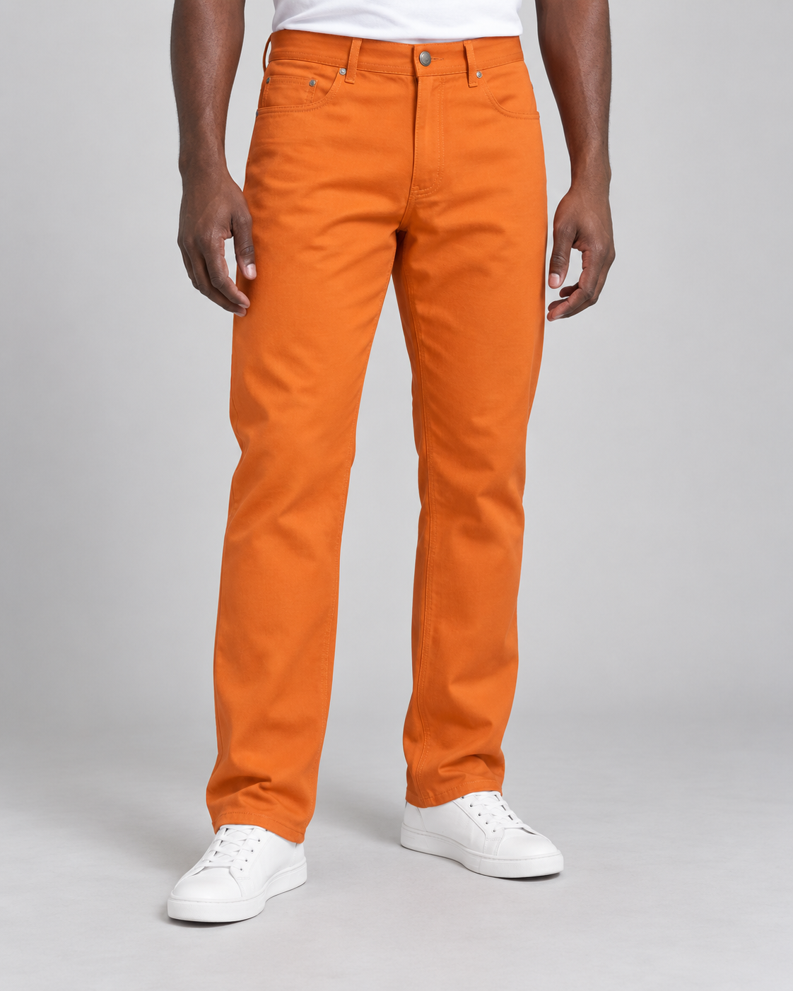 Prestige COP100 Orange stretch denim jeans - professional model photograph