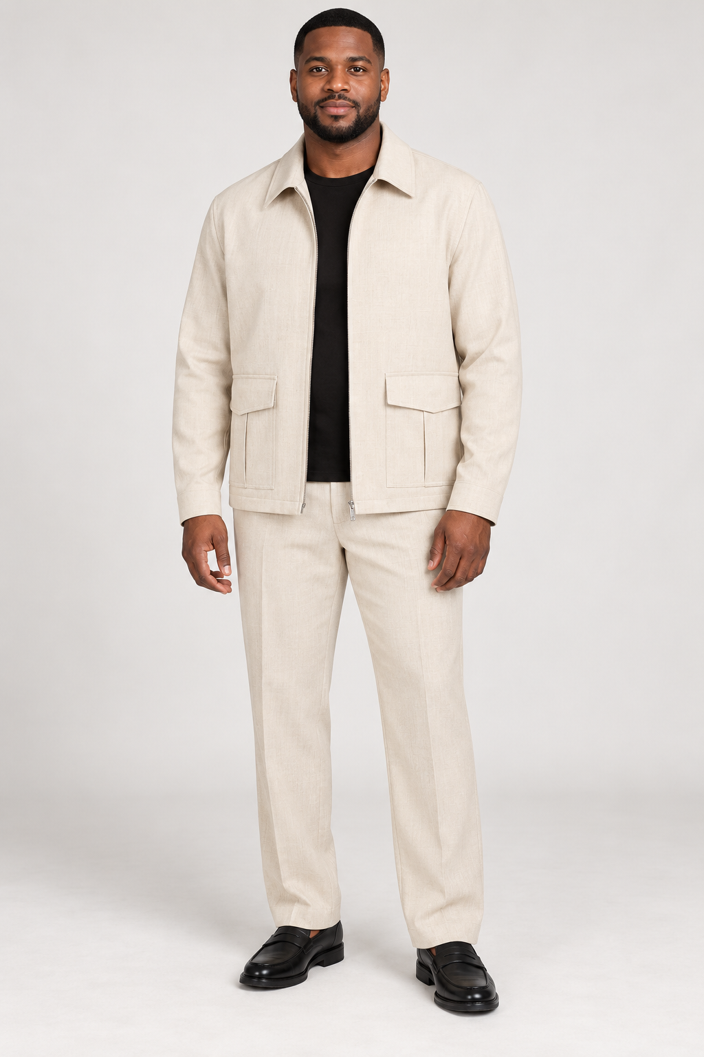 R. Lewis RLO20 Light Beige jacket and matching pants walking set on a model