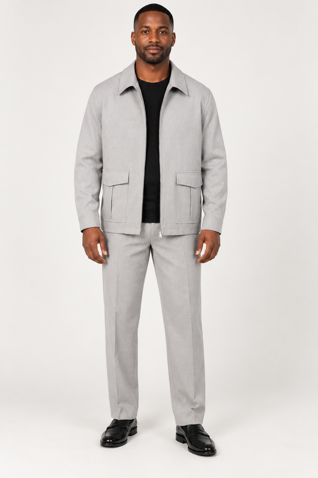 R. Lewis RLO20 silver zip-front jacket and matching pants walking set