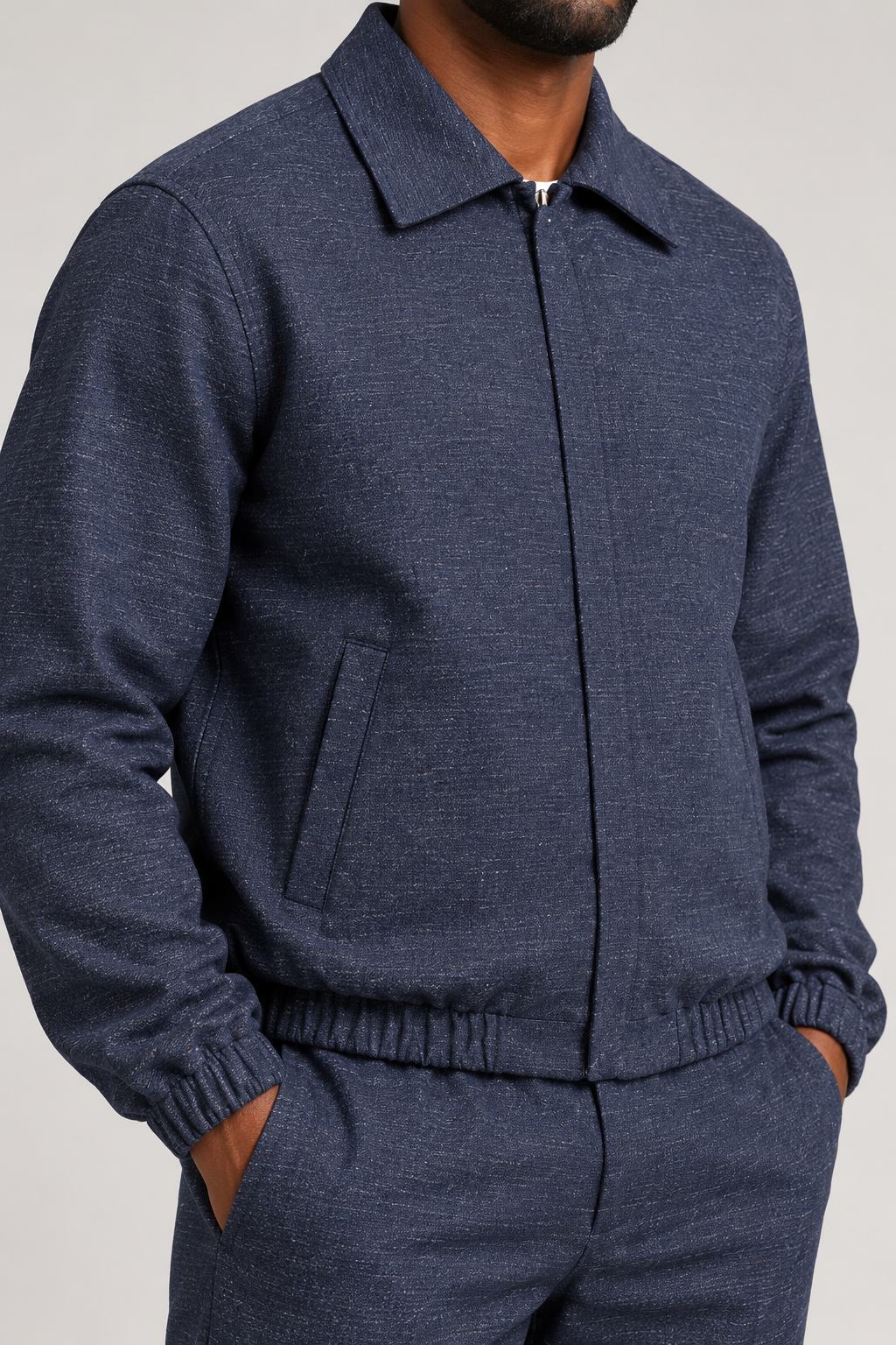 R. Lewis RLO19 navy matching two-piece set, concealed zipper — detail view