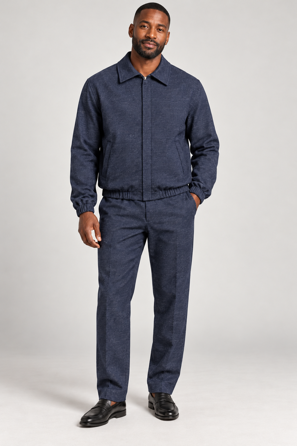 R. Lewis RLO19 navy matching two-piece set, concealed zipper — front view