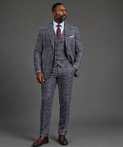 Saboo 1950 Navy three-piece suit — front view