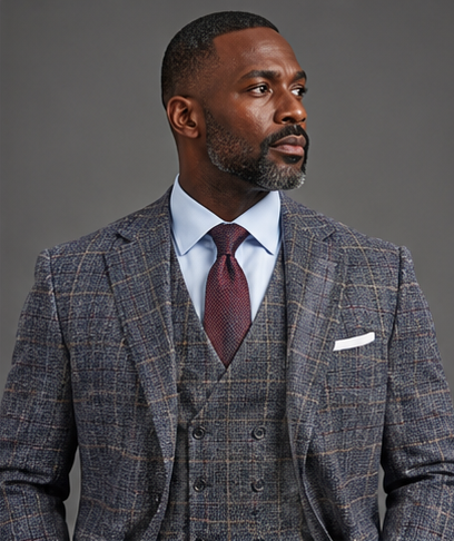 Saboo 1950 Navy three-piece suit — portrait view