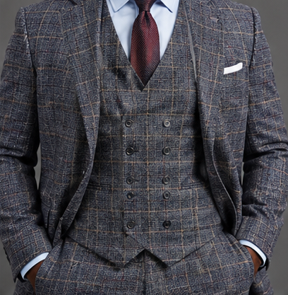 Saboo 1950 Navy three-piece suit — torso view
