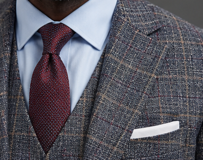 Saboo 1950 Navy three-piece suit — lapel view