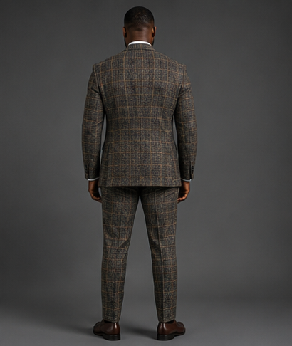 Saboo 1950 Olive three-piece suit — back view