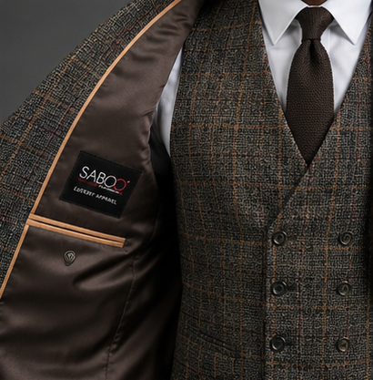Saboo 1950 Olive three-piece suit — lining view