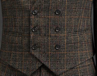 Saboo 1950 Olive three-piece suit — vest view