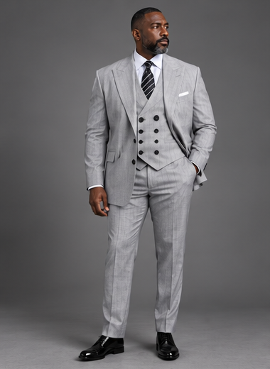 Saboo ATA09 Silver three-piece suit — front view