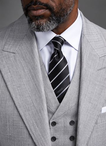 Saboo ATA09 Silver three-piece suit — lapel view