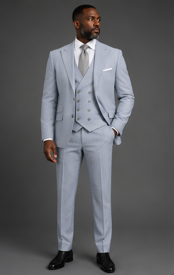 Saboo DB4914 Ice pinstripe three-piece suit — front view