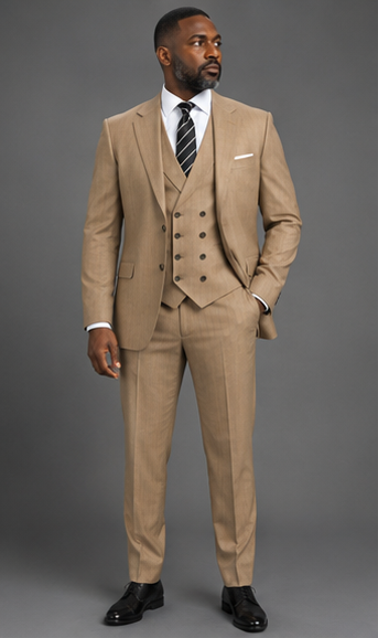 Saboo DB5200 Beige three-piece suit — front view