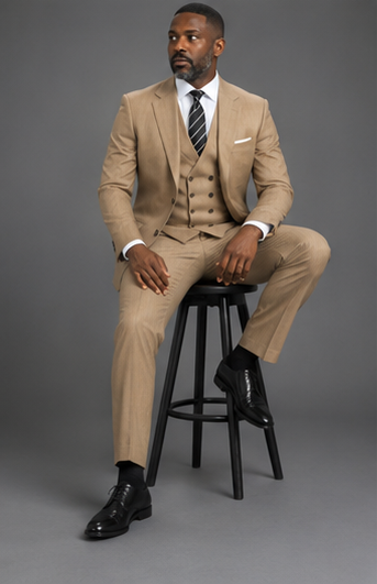 Saboo DB5200 Beige three-piece suit — seated view
