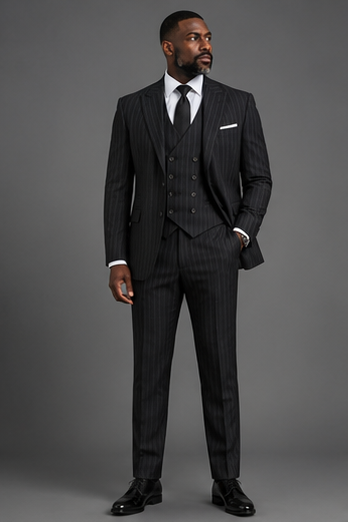 Saboo DB5200 Black three-piece suit — front view